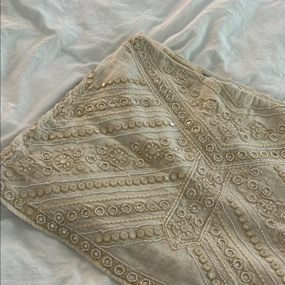 Zara White Embellished Mini Skirt - Picture 3 of 5